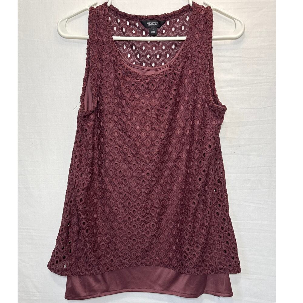 Simply Vera Vera Wang Burgundy Lace Tank Top Cami Size S Lined
